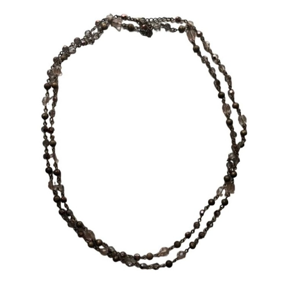 Vintage Necklace 51 Inches With‎ Clear and Gold Beads One Strand